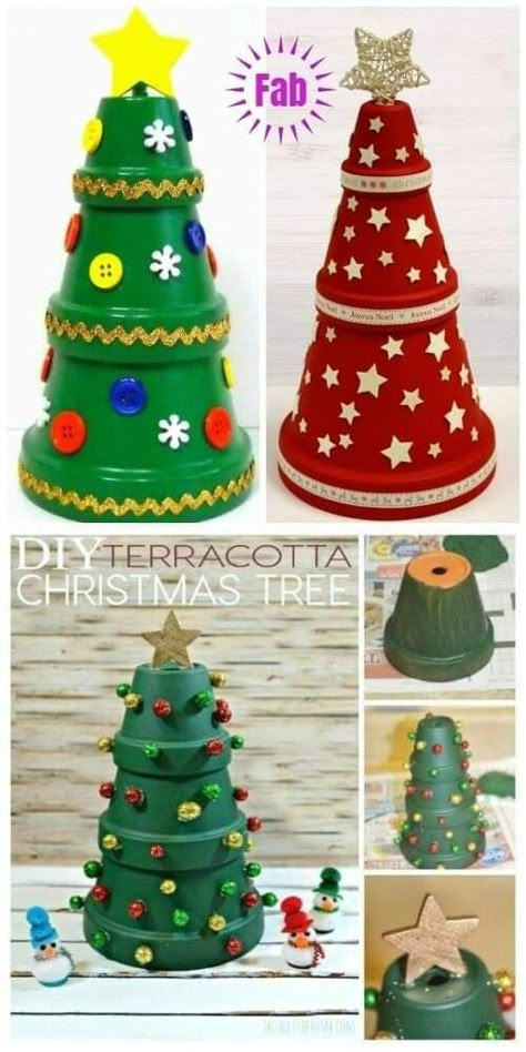 Pot Christmas Decorations, Clay Pot Art, Pots Crafts, Clay Pot Ideas, Clay Pot Projects, Potted Christmas Trees, Pot Craft, Terra Cotta Pot Crafts, Pot Art