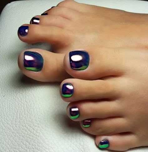 Dark Charcoal color Gel w/ Chrome topcoat Teen Nail Art, Toe Nail Color, Pretty Toe Nails, Cute Toe Nails, Pedicure Designs, Toe Nail Designs, Pedicure Nail Art, Toe Nail Art, My Nails