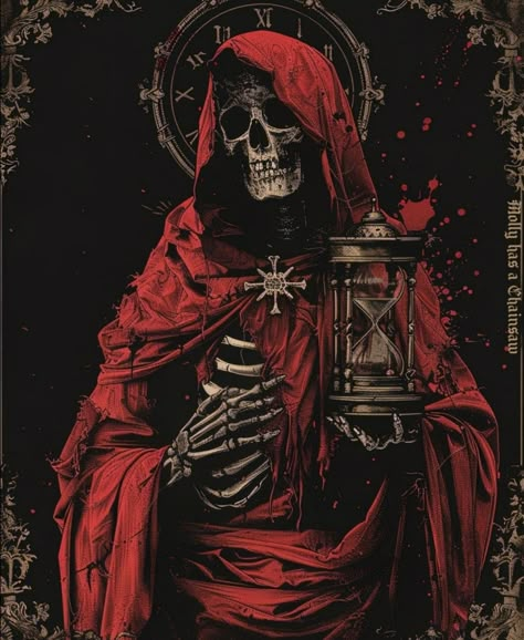 Grim Reaper Pfp Aesthetic, Macabre Background, Skeleton Art Wallpaper, Santa Muerte Wallpaper, Red Grim Reaper, Afterlife Art, Skull Artwork Illustrations, Skeleton Artwork, Grim Reaper Art