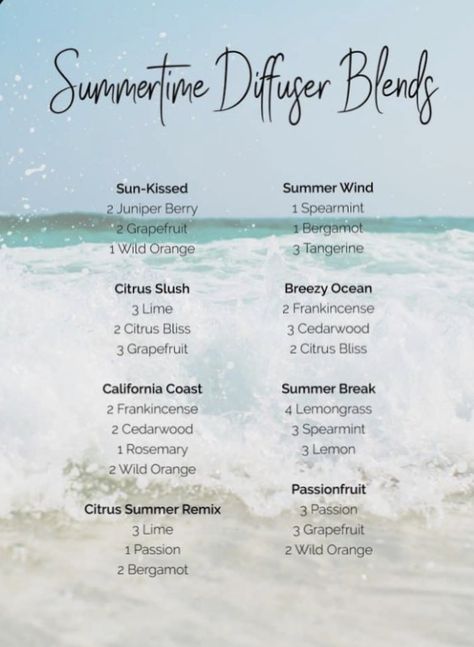 Summer Diffuser Blends, Summer Essential Oils, Doterra Diffuser Blends, Essential Oil Combinations, Doterra Essential Oils Recipes, Essential Oil Diffuser Blends Recipes, Young Living Essential Oils Recipes, Essential Oils Guide, Essential Oil Diffuser Recipes