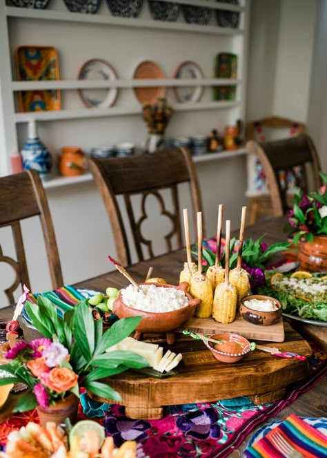 How to Host a Memorable Mexican Fiesta | Lola's Cocina Mexican Buffet Table Ideas, Dinner Party Mexican Theme, Mexican Dinner Tablescape, Mexican Thanksgiving Decorations, Mexican Thanksgiving Decor, Tropical Mexican Party, Classy Mexican Table Decor, Formal Mexican Dinner Party, Mexican Dinner Party Decor