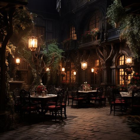 Creates by me: MorbidKitty - Midjourney V 5.2 Gothic Cafe Interior, Dark Theme Restaurant, Goth Restaurant, Dark Academia Cafe, Gothic Cafe, Gothic Restaurant, Gothic Hotel, Victorian Restaurant, Fantasy Restaurant