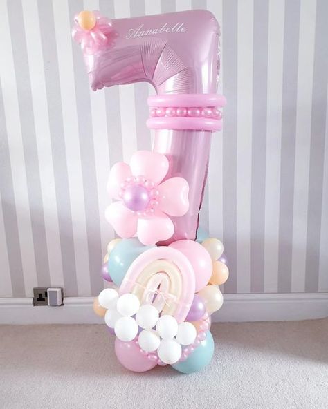 Number 1 Balloon, Bobo Balloons, Balloon Tower, 7 Birthday, Beautiful Balloons, Groovy Birthday, Pastel Birthday, 1 Year Birthday, Balloon Display