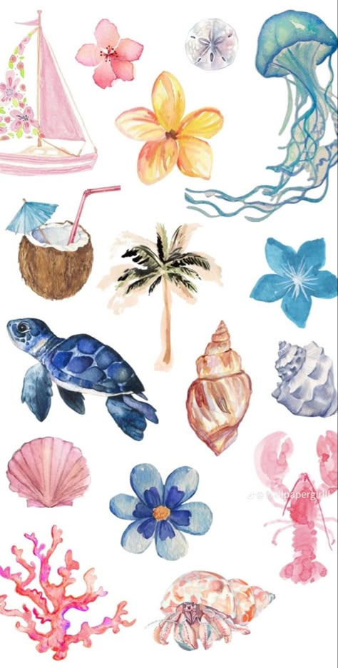 Summer Prints Wallpaper, Coconut Aesthetic, Beach Things, Cute Summer Wallpapers, Collage Drawing, Summer Painting, Iphone Wallpaper Photos, Preppy Wallpaper, Summer Wallpaper