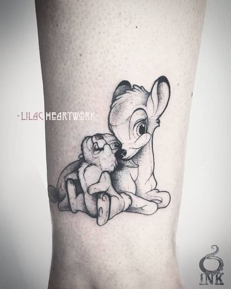 Bambi Tattoo, Disney Inspired Tattoos, Disney Sleeve Tattoos, Bambi Thumper, Disney Sleeve, Bunny Tattoos, Disney Tattoo, Floral Tattoo Sleeve, Cute Little Tattoos