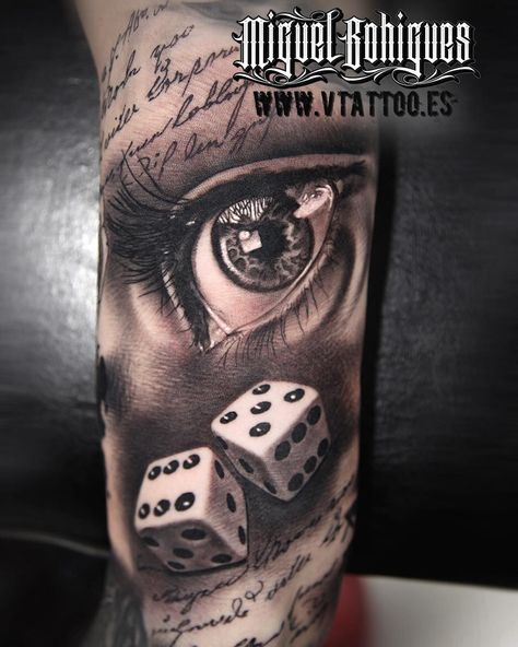 🎲 👁 #tattoo #eyetattoo Gamble Tattoo, Money Rose Tattoo, Casino Tattoo, Dice Tattoo, Full Leg Tattoos, M Tattoos, Money Tattoo, Chicano Tattoos, Gambling Tattoo