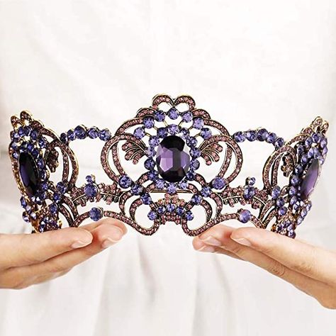 Queen Crowns, Bridal Hair Tiara, Crowns And Tiaras, Fantasy Crown, Rhinestone Halloween, Crown Queen, Purple Crown, Glow Jewelry, Vintage Tiara