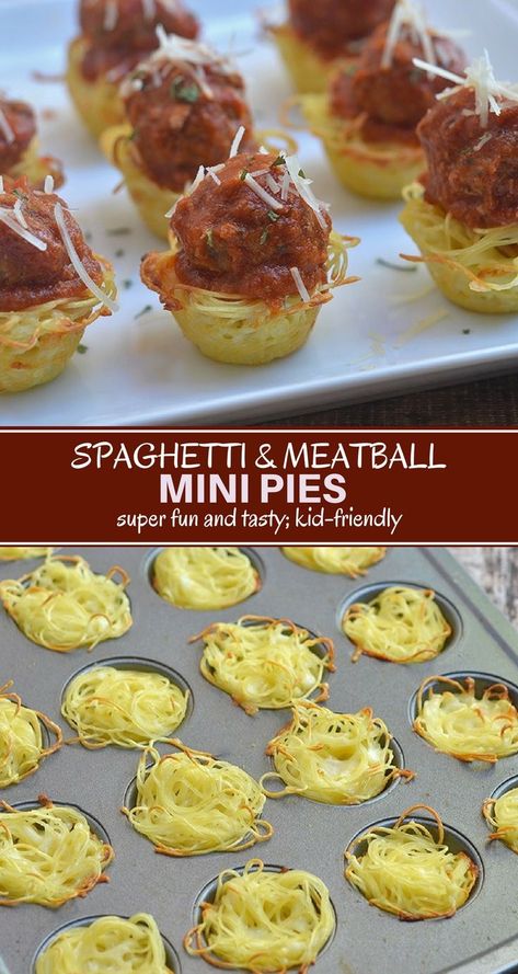 Mini Meatball Spaghetti Pie Bites are a playful take on our favorite pasta dish. Fun to eat as they are to make, they're kid-friendly and the perfect appetizer. Give them a try for your next party, they're sure to be a hit! #kidfriendly #partyfood #appetizer #pasta #meatballs #dinner #comfortfood #weeknightdinner #onthego Meatball Spaghetti, Spaghetti Pie, Mini Meatballs, Mini Pie, Pie Bites, Mini Pies, Spaghetti And Meatballs, Pasta Dish, Perfect Appetizers