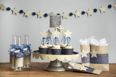 Winter baby shower starry night - STATIONERS Stargazing Party, Astronomy Party, Starry Night Party, Eclipse Party, Winter Baby Shower Themes, Prom 2020, Dream Party, Star Party, Baby Shower Winter