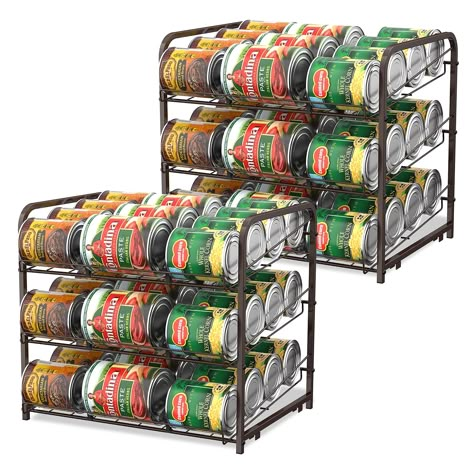 PRICES MAY VARY. ✅【CAN ORGANIZER RACK】New & upgraded can storage rack, the organizer is made of all metal (dividers is plastic), each storage rack can easily store up to 36 cans or cans/jars of various sizes, which is very suitable for organizing and creating storage space in kitchen, pantry, cabinets. ✅【UPGRADED ORGANIZER】strong and durable, not easy to rust & bend. The new upgraded stackable can rack organizer is made of metal, the surface is covered with brown electroplating. durable and not Smart Small Kitchen, Pantry Rack, Pantry Redo, Pantry Food Storage, Cupboard Organization, Can Rack, Kitchen Cupboard Organization, Home Pantry, Small Pantry Organization