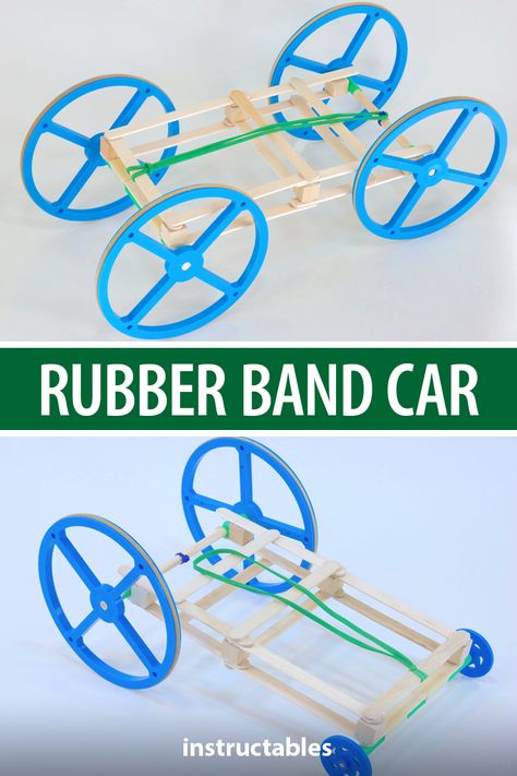 Rubber bands are a convenient and effective way to teach energy transformation, and this rubber band car makes that lesson a blast! #Instructables #education #school #teach #students #engineering #kids #toy Teaching Energy, Observational Learning, Rubber Band Car, Stem Projects For Kids, Recycled Wine Corks, Energy Transformations, Steam Projects, Car Designs, Engineering Projects