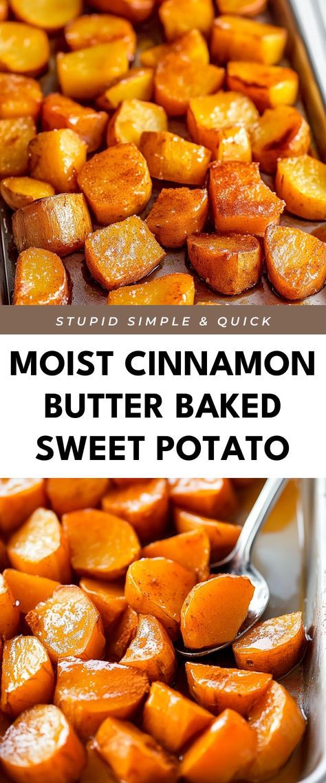 These Easy Cinnamon Butter Baked Sweet Potatoes are a warm, comforting dish that everyone will adore! Ideal for cozy family dinners or a simple side at your next holiday gathering. Simple Sweet Potatoes Recipes, Honey Cinnamon Sweet Potatoes, Easy Thanksgiving Sweet Potato Recipes, Baking A Sweet Potato, Cinnamon Butter Baked Carrots, Simple Baked Sweet Potato, Yams Side Dish, Sweet Potato And Cream Cheese Recipes, Roasted Sweet Potatoes Thanksgiving