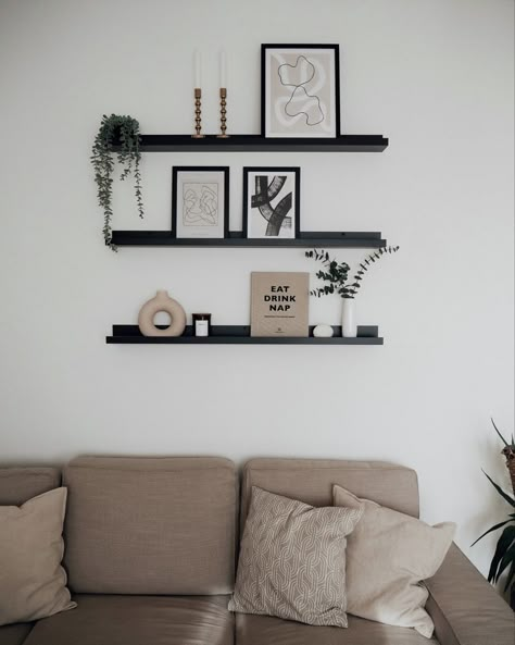 Ikea Picture Ledge Ideas, Luxury Houses Interior, Bedroom Ideas Baddie, Baddie Bedroom, Baddie Bedroom Ideas, Things For Home, Living Room Redesign, Grey Bedroom Decor, Shelf Decor Living Room