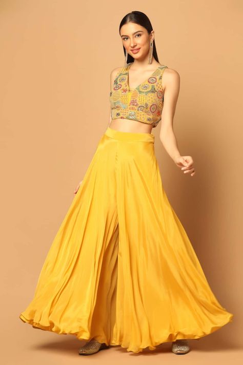 Buy Yellow Crepe Embroidery Dori V Neck Sequin And Blouse Palazzo Set For Women by Two Sisters By Gyans Online at Aza Fashions. Haldi Ceremony Outfit For Sister, Embroidered Choker, Choker Dupatta, Haldi Outfit For Bride, Designer Lehnga Choli, Crop Top Suit, Haldi Ceremony Outfit, Haldi Dress, Haldi Outfits