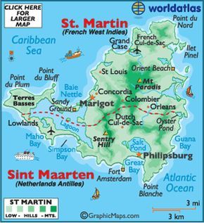 Map of Saint Martin, this Caribbean island is half French(St Martin) & half Dutch (St Maarten) and very pooular tourist destination St Marteen Island, Saint Martin Island, Carribean Cruise, French West Indies, Caribbean Vacations, Caribbean Travel, St Martin, Caribbean Cruise, Boeing 747