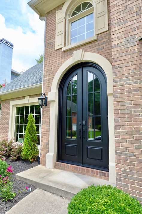 Where elegance meets security—this iron front door is the perfect first impression. 🚪🔑 #HomeSweetHome #IronElegance Black Double Front Door, Iron Front Door Double, Front Door Arch, Front Door Double, Door Arch, Window Grids, Slider Window, Metal Front Door, Iron Front Door