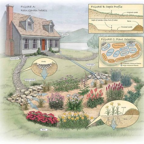 Rain Garden Design, Landscaping With Boulders, Dry Creek, Rain Garden, Plants And Flowers, Garden Tips, Garden Bed, Perfect Garden, Rock Garden