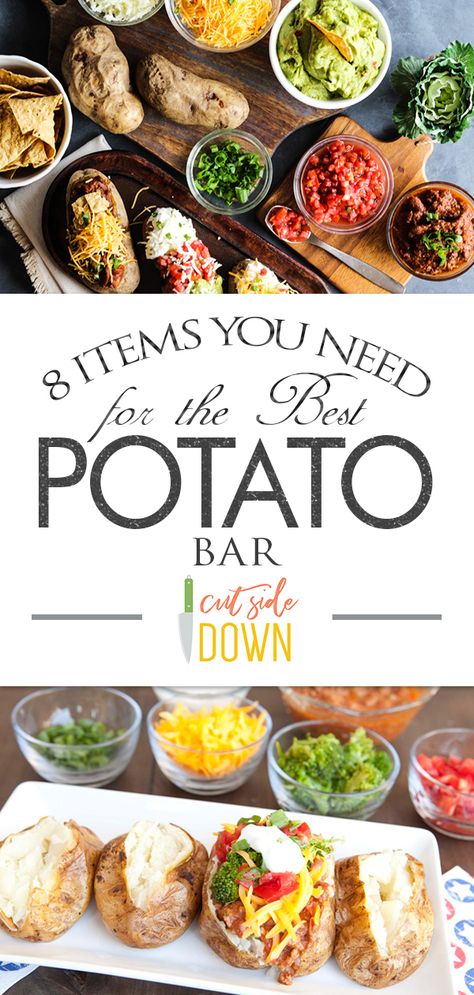 Mash Potatoes Bar Ideas, Bake Potato Charcuterie Board, Bakes Potato Bar Toppings, Holiday Baked Potato Bar, Baked Potato Bar Sides Appetizers, Soup And Potato Bar, Baked Potato Bar Dinner, Potato Skins For A Crowd, Potato Bar Wedding Receptions