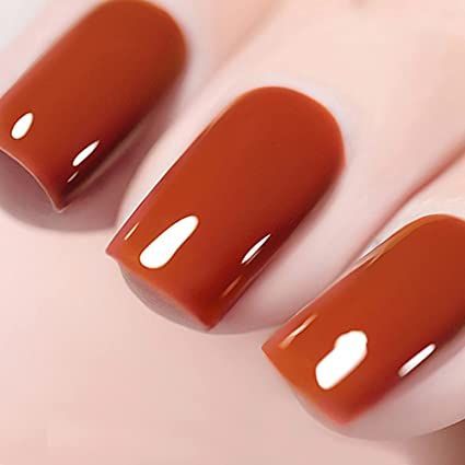 Applying Nail Polish, Pumpkin Orange Nails, Dark Orange Nails Fall, Dark Orange Nails, Amber Nails, Thanksgiving Nails Color, Popular Nail Colors, Brown Nail Polish, Orange Nail Polish