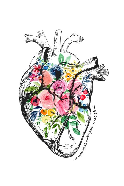 Heart Anatomy Art, Heart Watercolor, Heart Anatomy, Heart Poster, Art Heart, Medical Art, Anatomical Heart, Human Heart, Print Flower