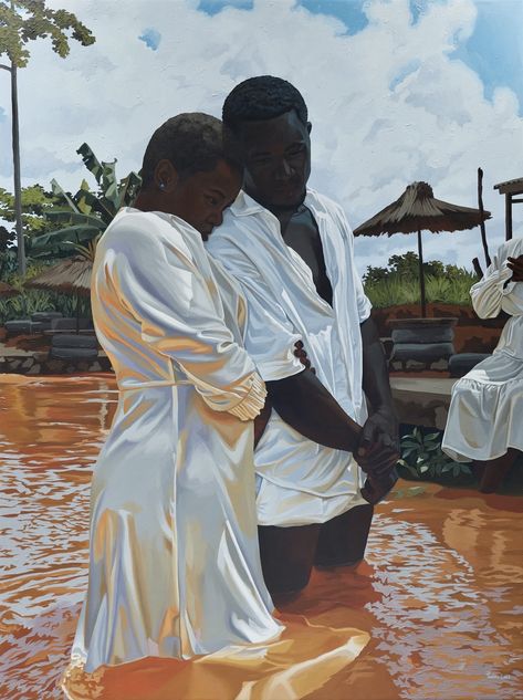 "Bain de soleil au baptême" Acrylic on Canvas 149.5cm x 200cm 2023 Artist: Marc Padeu @marcpadeu #marcpadeu Afrocentric Paintings, African American Artwork, Contemporary African Art, Black Art Painting, Muse Art, Afrocentric Art, Afro Art, Ethereal Art, African American Art