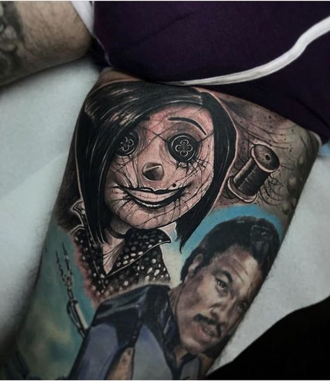 Coraline other mother tattoo Coraline Tattoo Other Mother, Other Mother Coraline Tattoo, The Other Mother Tattoo, Other Mother Tattoo, The Other Mother Coraline, Mother Tattoo Ideas, Coraline Tattoo Ideas, Black And Grey Tattoo Ideas, Coraline Other Mother