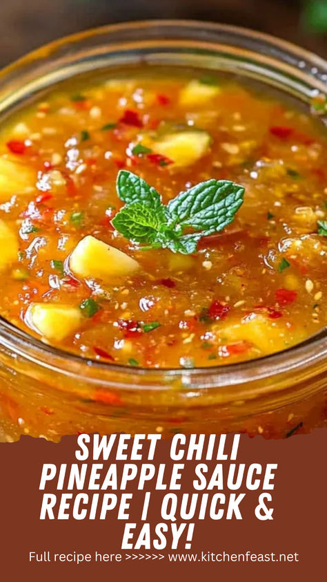 This Sweet Chili Pineapple Sauce is a quick and easy recipe bursting with sweet, tangy, and spicy flavors. Perfect for dips, marinades, and more! Chili Pepper Sauce Recipe, Recipes Using Chili Sauce, Recipes With Chili Sauce, Pineapple Hot Sauce Recipe, Pineapple Sweet And Sour Sauce, Savory Pineapple Recipes, Salsa Sauce Recipe, Pineapple Dipping Sauce, Hawaiian Sauce