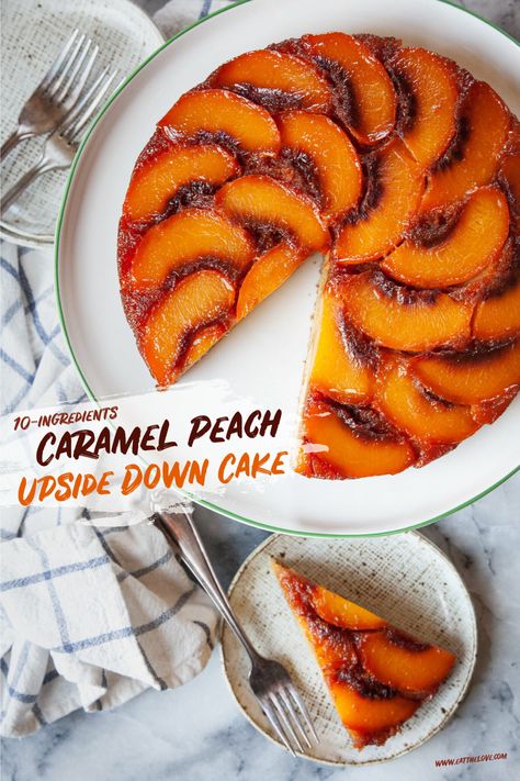 Peach Upside Down Cake Recipe, Moist Coffee Cake, Upside Down Cake Recipe, Peach Upside Down Cake, Cake Platter, Peach Cake, Recipe Girl, Canned Peaches, Peach Recipe