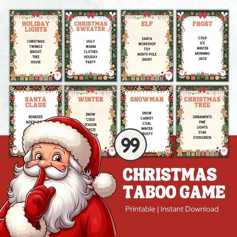 Christmas Taboo Game, Printable Forbidden Words Christmas Game, Xmas Forbidden Words, Christmas Party Game by PreciousPixelPals on Etsy Christmas Categories Game, Christmas Taboo Game, Taboo Game, Christmas Board Games, Xmas Games, Christmas Game, English Games, Christmas Board, Reindeer Ornaments