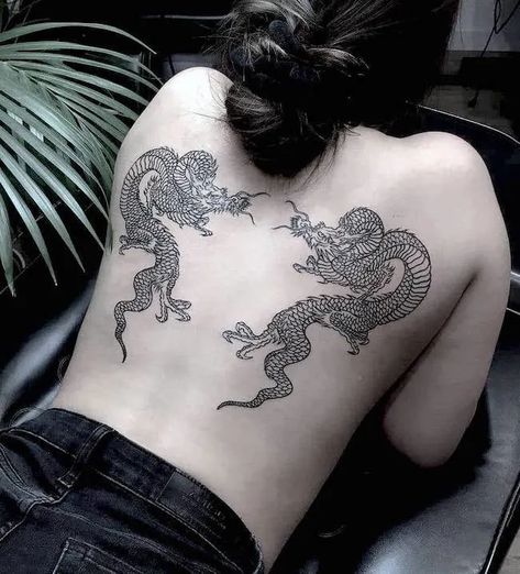 Dragon Back Tattoo, Elegant Dragon, Dragon Thigh Tattoo, Black Dragon Tattoo, Wrist Tattoos Girls, Nape Tattoo, Asian Dragon Tattoo, Small Dragon Tattoos, Small Shoulder Tattoos