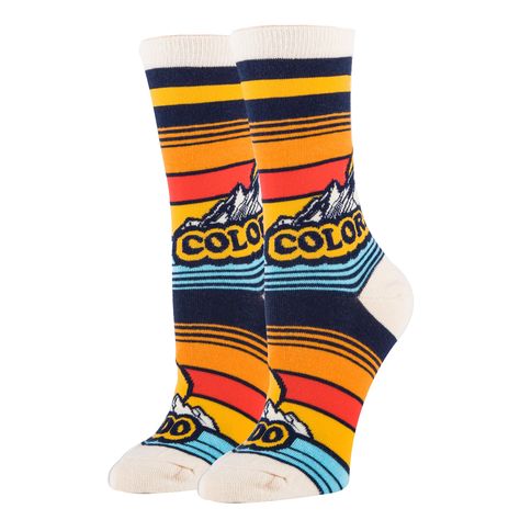 Colorado Women's Crew Socks in Mountain View Design Multicolor Breathable Sporty Socks, Fun Multicolor Stretch Socks, Adult Fun Socks Walmart Woman, Adult Fun Socks Walmart, Silly Socks, Funky Gifts, Global Textiles, Feminist Gift, Multicolor Non-slip Comfortable Socks