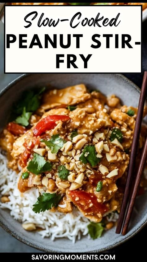 Love peanut sauce? This slow-cooked peanut stir-fry is drenched in creamy, savory goodness. With your favorite veggies and proteins, this dish transforms simple ingredients into an irresistible dinner made easy in the slow cooker.

#SlowCookedMeals #PeanutSauceMagic #ComfortInABowl #HealthyAndDelicious #DinnerIdeas #CreamyPeanutFlavors #SimpleMealSolutions Peanut Sauce Stir Fry, Peanut Stir Fry, Thai Chicken Stir Fry, Creamy Peas, Slow Cooked Meals, Chicken Stir Fry, Cooking Prep, Peanut Sauce, Slow Cooked