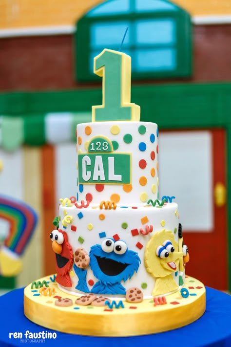 Sesame Street Cake from a Sesame Street Birthday Party on Kara's Party Ideas | KarasPartyIdeas.com (18) Sesame Street Birthday Party Ideas Boy, Elmo Birthday Party Boy, Sesame Street Birthday Cakes, Elmo Birthday Cake, Sesame Street Party Ideas, Street Party Ideas, Sesame Street Birthday Party Ideas, Sesame Street Cake, Baby Boy Birthday Cake