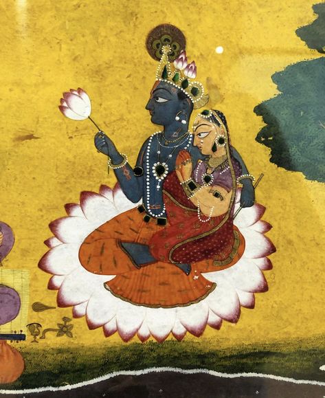 Basohli Painting, Radha Illustration, Pinting Ideas, Hindu Illustration, Krsna Art, Indian Miniatures, Deities Art, Radha Krishna Painting, Ancient Indian Art