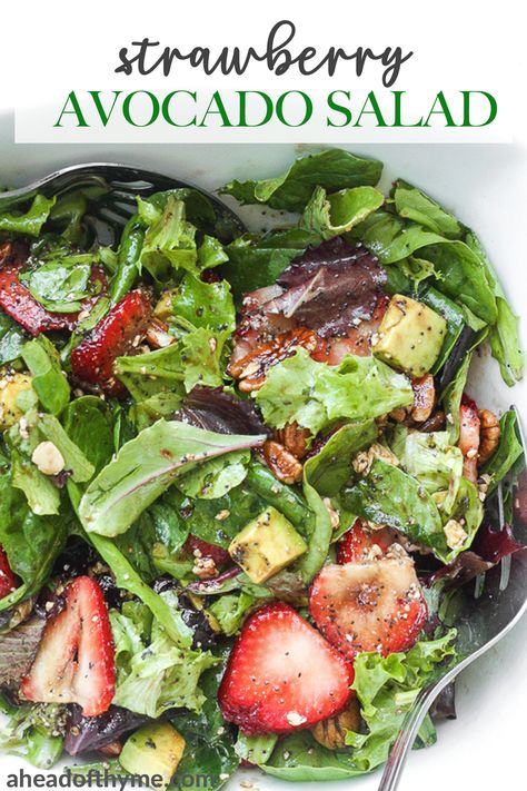 Strawberry avocado salad with poppy seed dressing is a must-try, bursting with flavour, summer salad that is quick and easy to make. | aheadofthyme.com #avocadosalad #strawberrysalad #strawberryavocado #summersalad Dates Salad, Avo Salad, Salad With Poppy Seed Dressing, Strawberry Avocado Salad, Strawberry Avocado, Thanksgiving Salad, Poppy Seed Dressing, Red Apron, Autumn Salad