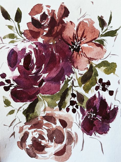 Maroon Aesthetic, Watercolor Beginner, Fall Flower, Grey Art, Watercolor Flowers Paintings, Red Wallpaper, Green Print, Fall Flowers, Flower Wallpaper