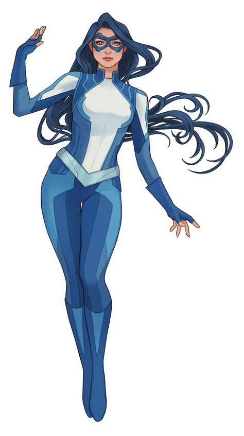 Villain And Hero Costumes, Female Superhero Ocs, Superhero Women Drawing, Suit Superhero Design, Superhero Art Female, Superhero Ideas Drawing, Female Superhero Concept, Marvel Suits Design Female Blue, Blue Hero Costume Design