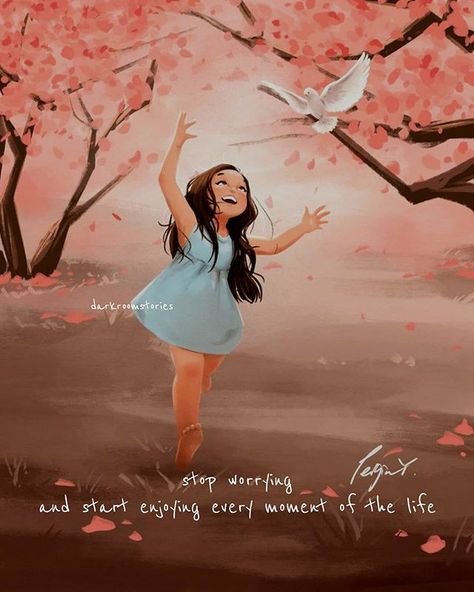 Deep Quotes ♡ on Instagram: “Start enjoying . Follow @darkroomstories 💕for more⁣⁣ .⁣ P.C : pinterest ⁣⁣” Seni Dan Kraf, Cherry Blossom Art, Girly Drawings, Blossoms Art, Illustration Art Girl, Cute Cartoon Pictures, Dreamy Art