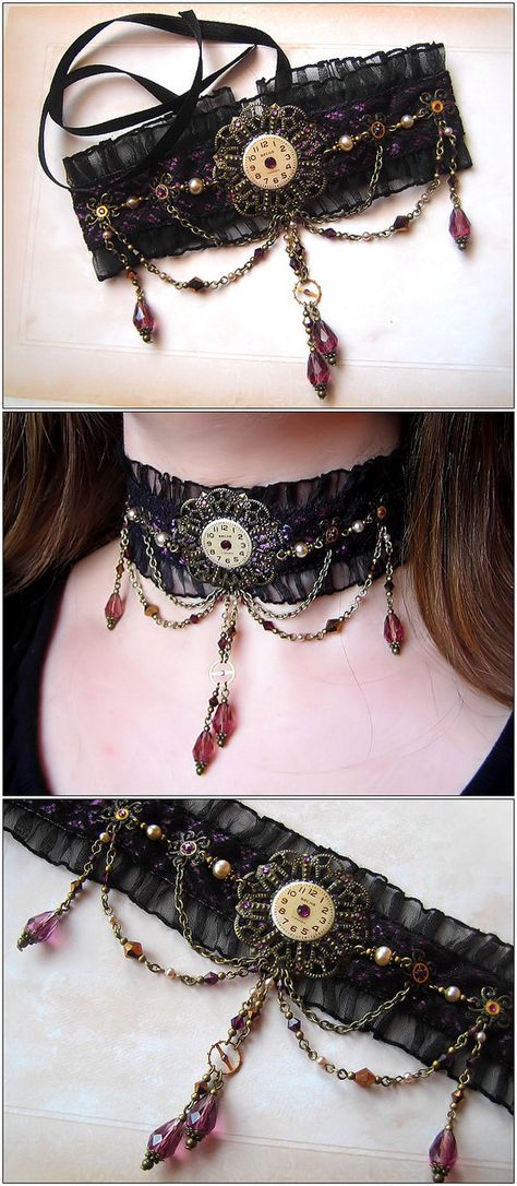 More steam by monashierogliphica Steampunk Choker, Gothic Jewelry Diy, Steampunk Crafts, Steam Punk Jewelry, Steampunk Wedding, Steampunk Cosplay, Lace Choker, Steampunk Diy, Steampunk Accessories