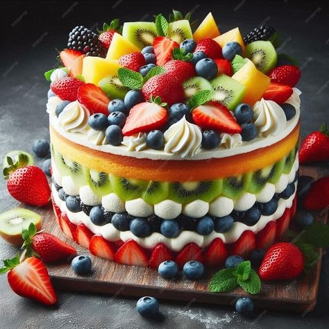 Premium Photo | Rainbow Fruit Cake A Symphony of Flavors and Colors Rainbow Fruit Cake, Cake With Fruit Topping, Cake With Fruit, Fruit Topping, Salad Cake, About Rainbow, Rainbow Fruit, Fruit Toppings, Creative Birthday Cakes