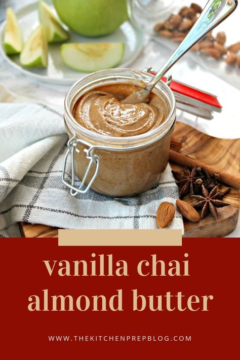 Vanilla Chai Almond Butter! This creamy blend of almonds, tantalizing spices & sweet vanilla is totally addictive... and it's made in just minutes using your high speed blender! This nut butter recipe can be customized using your favorite nut and is pure perfection slathered on toast, muffins or fruit! Healthy Almond Butter Recipe, Honey Almond Butter Recipe, Apple And Almond Butter, How To Make Almond Butter In A Blender, Homemade Almond Butter Recipe, Almond Butter Recipe, Butter Spreads, Marzipan Recipe, Nut Butter Recipes