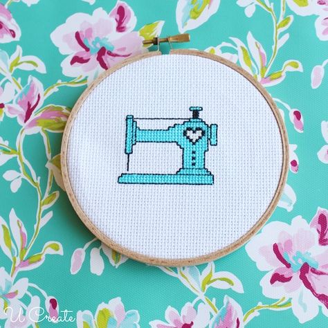 Simple sewing-themed cross stitch patterns! Sewing machine and dress form patterns! So simple that beginners and older kids can do this, too! Cross Stitch Sewing Machine, Cross Stitch Sewing Theme, Sewing Themed Cross Stitch Patterns, Stitching Machine, Easy Cross Stitch Patterns, Simple Sewing, Machine Pattern, Patterns Sewing, Mini Cross Stitch