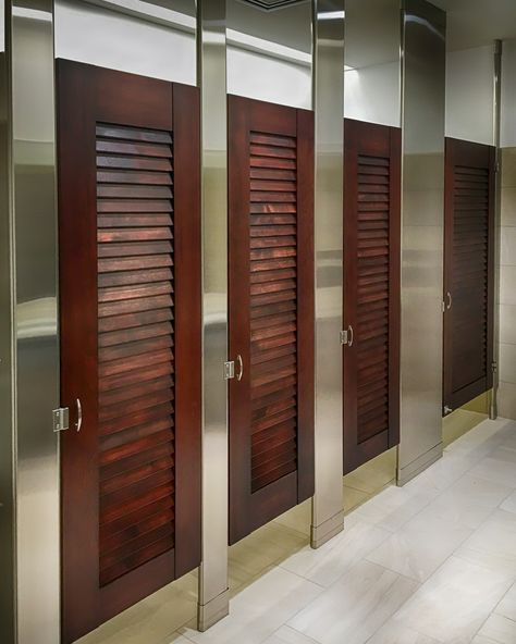 Bathroom Door Design Woods, Louvered Door Ideas, Toilet Door Ideas, Workplace Bathroom, Restroom Partitions, Modern Bathroom Door, Bathroom Stall Doors, Bathroom Door Design, Bathroom Door Ideas