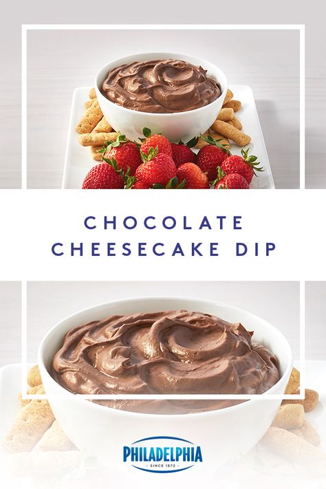 Whip up this easy-to-make Chocolate Cheesecake Dip in no time at all. Made with whipping cream, chocolate, and PHILADELPHIA Cream Cheese, it’s the ultimate dessert dip. #ItMustBeThePhilly Chocolate Cheesecake Dip, Easy Chocolate Cheesecake, Party Prep, Cheesecake Dip, Cheesecake Chocolate, Sweet Dips, Creative Desserts, Dessert Dips, Chocolate Cheesecake