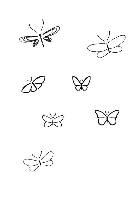 Cute Simple Butterfly Drawings, Mini Drawings Butterfly, Butterfly Small Drawings, Tiny Butterflies Drawing, Easy Tattoos Butterfly, Butterfly Doodles Simple, Butterfly Stick And Poke, Butterfly Doodle Tattoo, Stick Tattoo