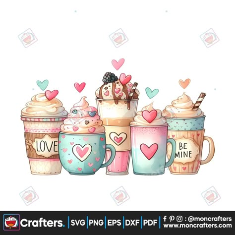 Valentine Painting, Coffee Cup Clipart, Valentines Coffee, Fav Products, Sticker Design Inspiration, Free Svg Files For Cricut, Valentines Png, Coffee Valentines, Bird Houses Painted