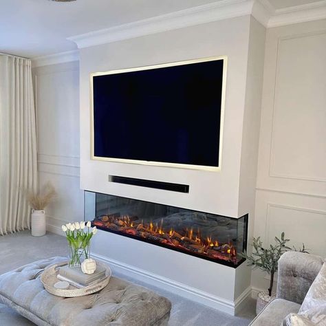 Tv Feature Wall With Fireplace, Faux Media Wall, Media Wall With Panelling Either Side, Small Living Room With Media Wall, Small Living Room Media Wall, Slim Media Wall, Media Wall With Panelling, Media Wall Paneling, White Media Wall