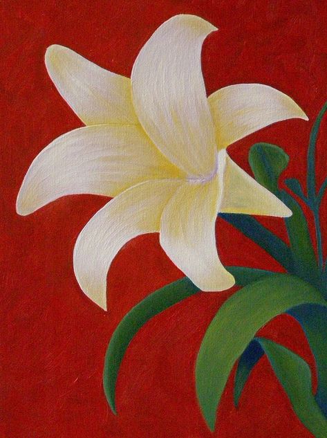 Beautiful Paintings Of Flowers, Simple Oil Painting, Easy Flower Painting, Lily Painting, Background Simple, Oil Painting Techniques, Beautiful Oil Paintings, Painting Demo, Flowers Red