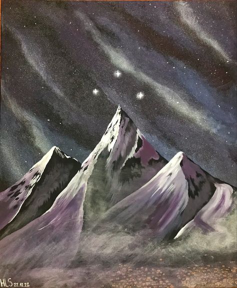 Night Court Mountains, Acotar Painting Easy, Velaris Painting Ideas, Acotar Mountain Art, Velaris Watercolor, Nightcourt Acotar Nails, Velaris Drawing, Acotar Painting Ideas, Velaris Painting