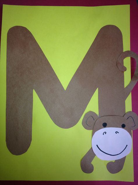 M is for Monkey  I wish I had this a few weeks ago when we did M. Letter M Monkey Craft, M Is For Monkey Craft, M Crafts For Preschoolers, Letter M Crafts For Preschoolers, M For Monkey, M Is For Monkey, Preschool Letter M, M Crafts, Letter M Crafts